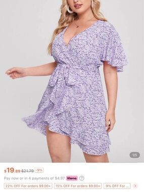 SHEIN Lavender Floral Wrap Mini Dress